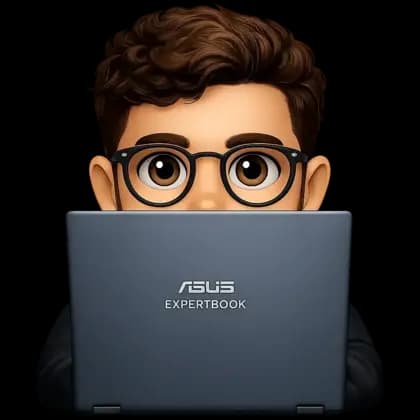 Person peeking from behind laptop
